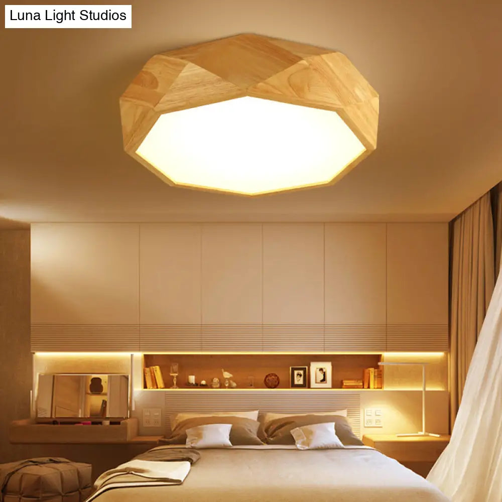 DecorBites™ DecorBites™ Modern Geometric Wood Beige Ceiling Light with Acrylic Diffuser - LED Flush Mount Lamp, 18"/26" Wide