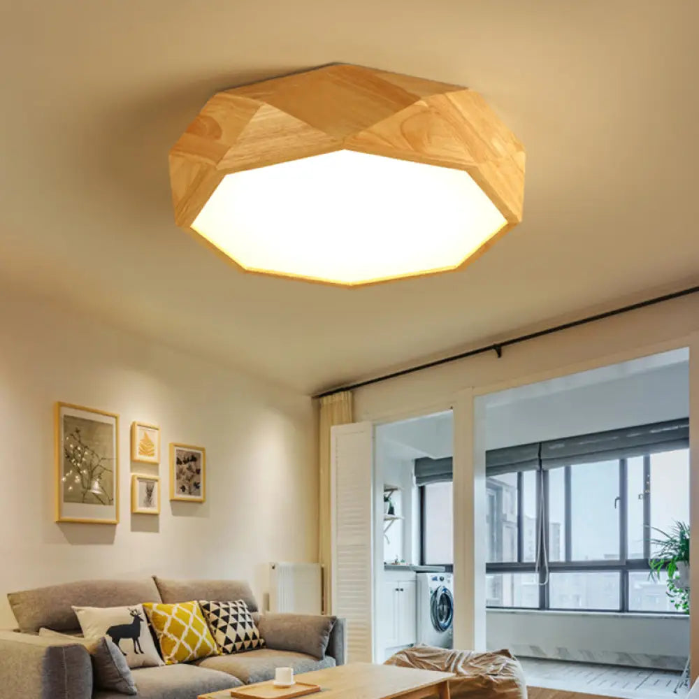 DecorBites™ DecorBites™ Modern Geometric Wood Beige Ceiling Light with Acrylic Diffuser - LED Flush Mount Lamp, 18"/26" Wide