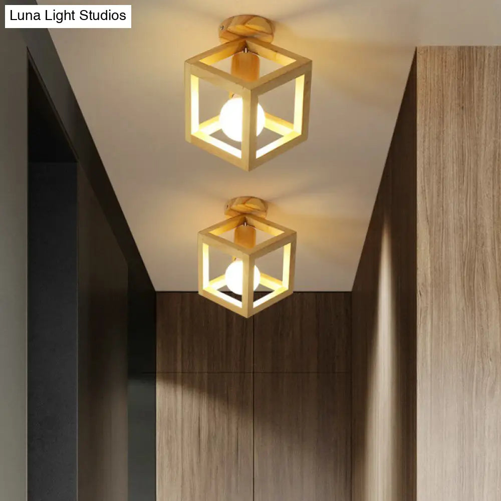 DecorBites™ DecorBites™ Modern Geometric Wooden Flush-Mount Ceiling Light Fixture - Small Size