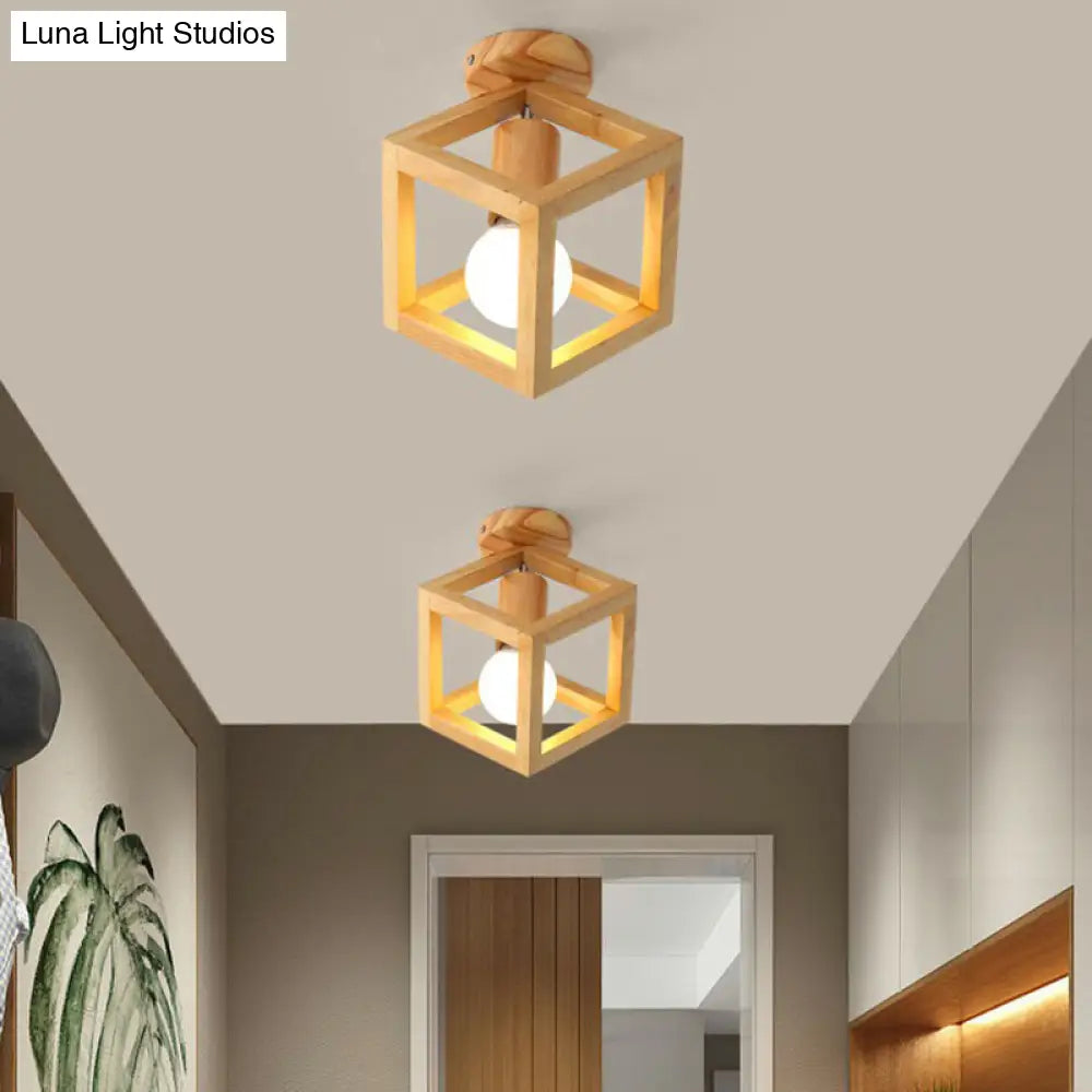 DecorBites™ DecorBites™ Modern Geometric Wooden Flush-Mount Ceiling Light Fixture - Small Size