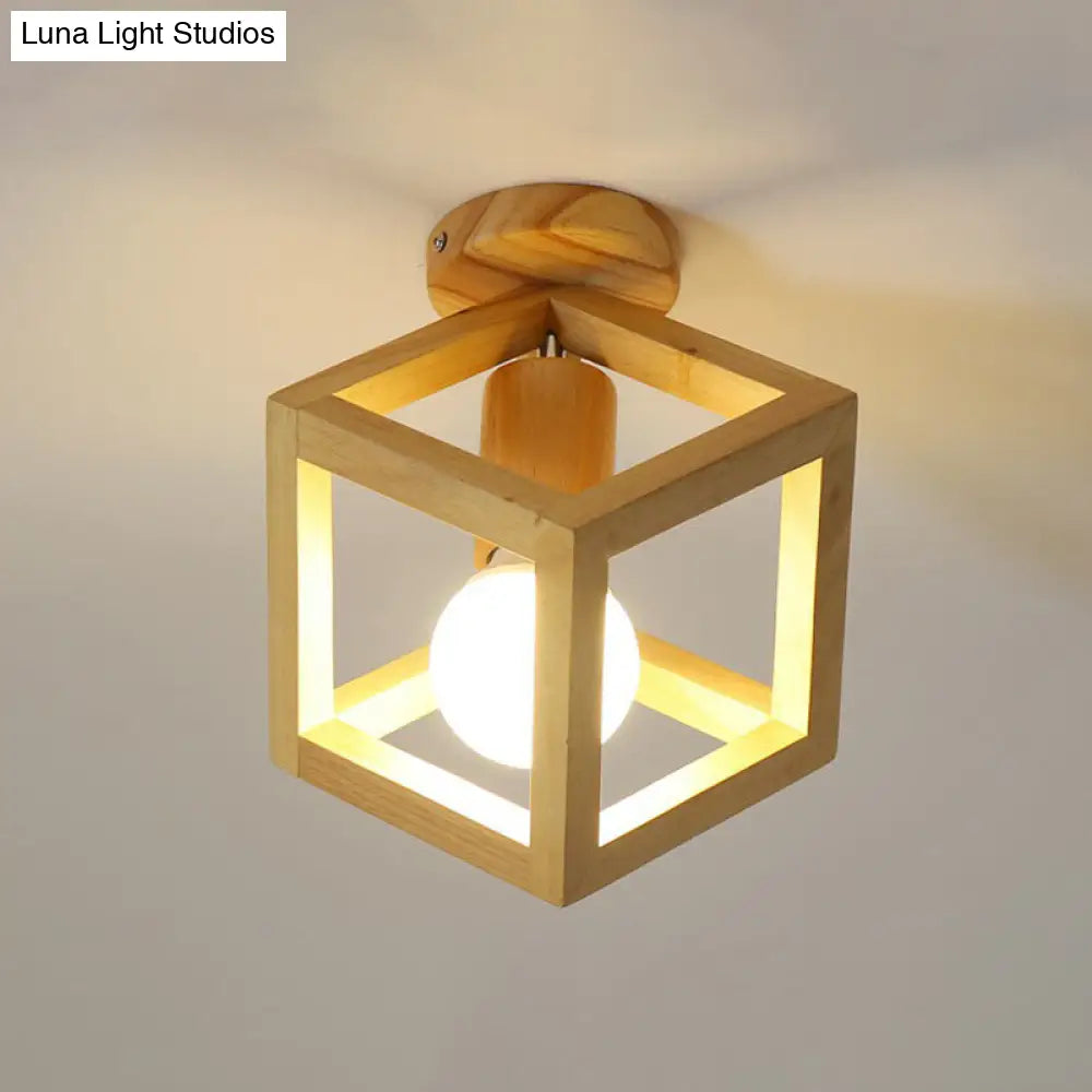 DecorBites™ DecorBites™ Modern Geometric Wooden Flush-Mount Ceiling Light Fixture - Small Size