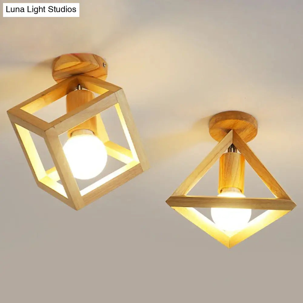 DecorBites™ DecorBites™ Modern Geometric Wooden Flush-Mount Ceiling Light Fixture - Small Size
