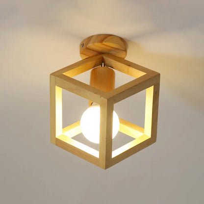 DecorBites™ DecorBites™ Modern Geometric Wooden Flush-Mount Ceiling Light Fixture - Small Size