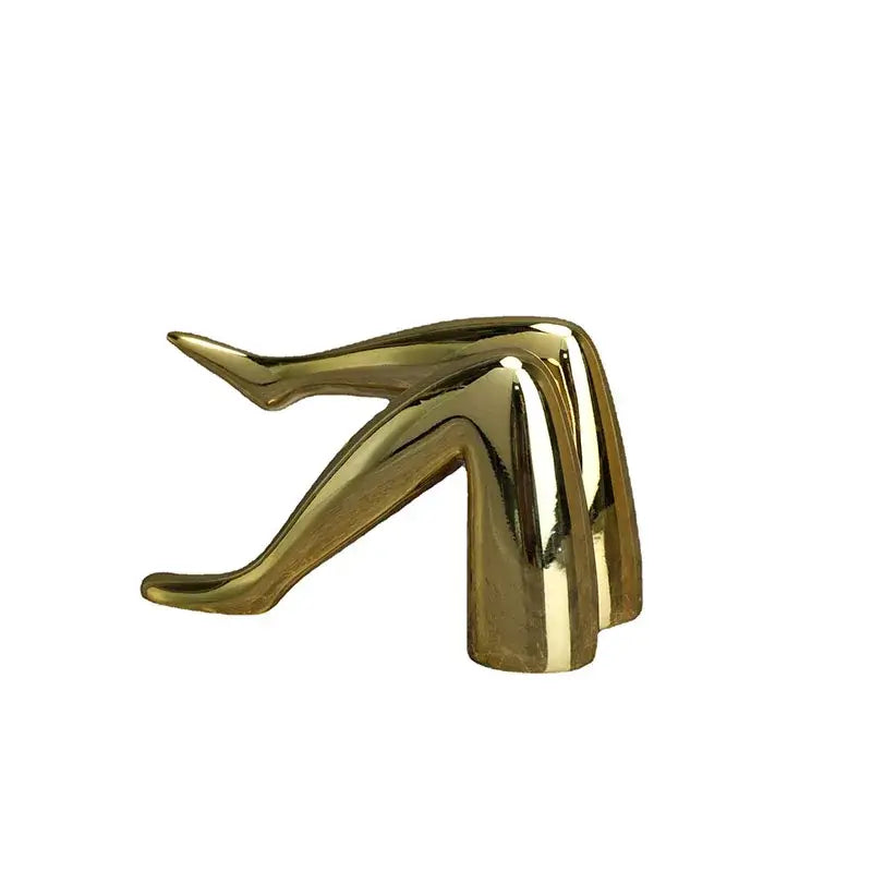 Golden metallic stylized legs resin figurines sculpture in seated pose for modern decorbites gilded lips decorbites living room