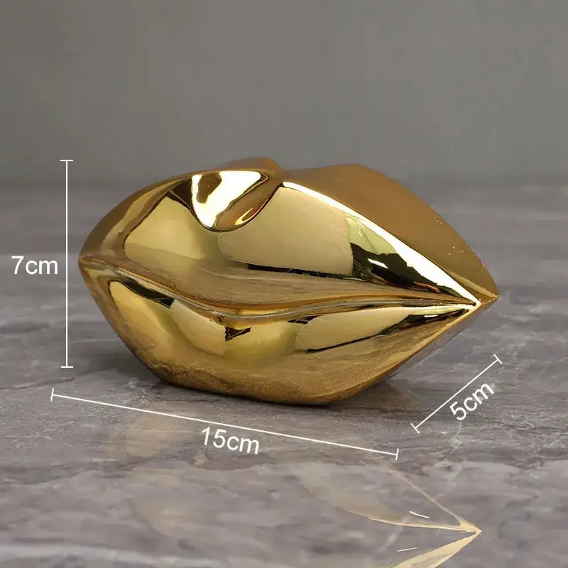 Shiny gold ceramic decorbites gilded lips resin figurines sculpture for modern living room decorbites gilded lips