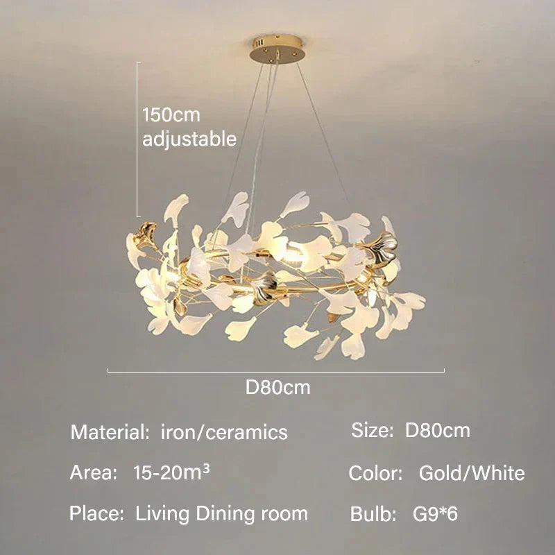 Modern Ginkgo Leaf LED Chandelier Dining Room Lighting - D80cm / ceramics / warm light 3000k - Chandelier