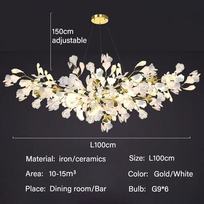 Modern Ginkgo Leaf LED Chandelier Dining Room Lighting - L100cm / ceramics / 3 lights changeable - Chandelier