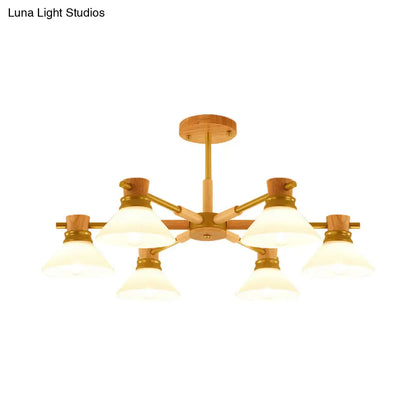 Modern Glass and Wood Hanging Pendant Chandelier - Black/Gold Branch Cone Shade for Sitting Room