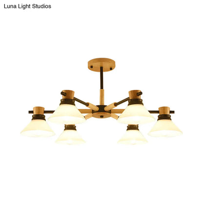 Modern Glass and Wood Hanging Pendant Chandelier - Black/Gold Branch Cone Shade for Sitting Room