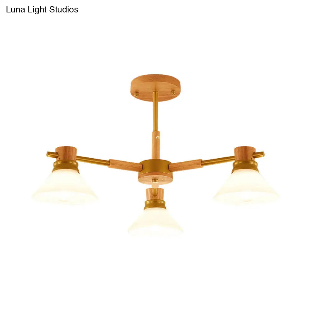 Modern Glass and Wood Hanging Pendant Chandelier - Black/Gold Branch Cone Shade for Sitting Room