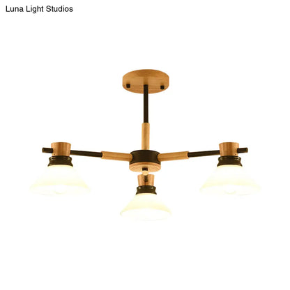 Modern Glass and Wood Hanging Pendant Chandelier - Black/Gold Branch Cone Shade for Sitting Room