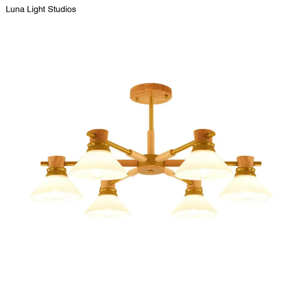 Modern Glass and Wood Hanging Pendant Chandelier - Black/Gold Branch Cone Shade for Sitting Room