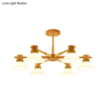 Modern Glass and Wood Hanging Pendant Chandelier - Black/Gold Branch Cone Shade for Sitting Room