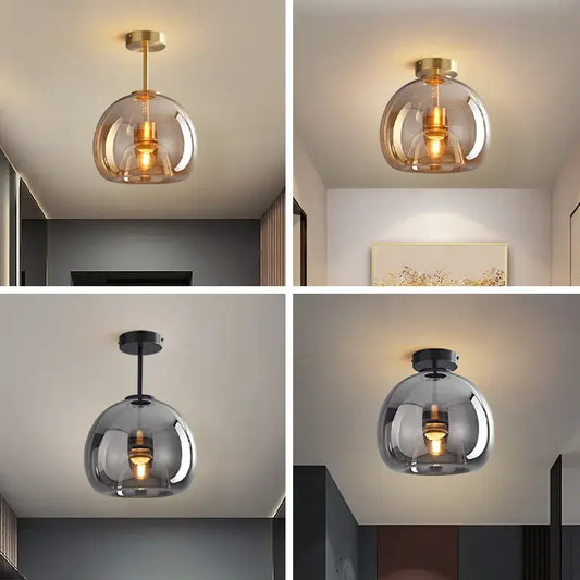 Modern glass ball led ceiling light with brass and black metal fixture featuring warm-toned decorbites glass ball bulb