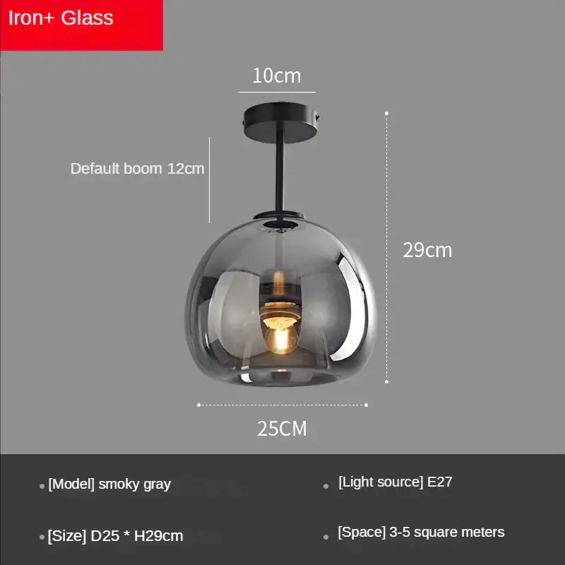 Modern glass ball led ceiling light with smoky gray glass ball and black iron fixture for bedroom decorbites ceiling light