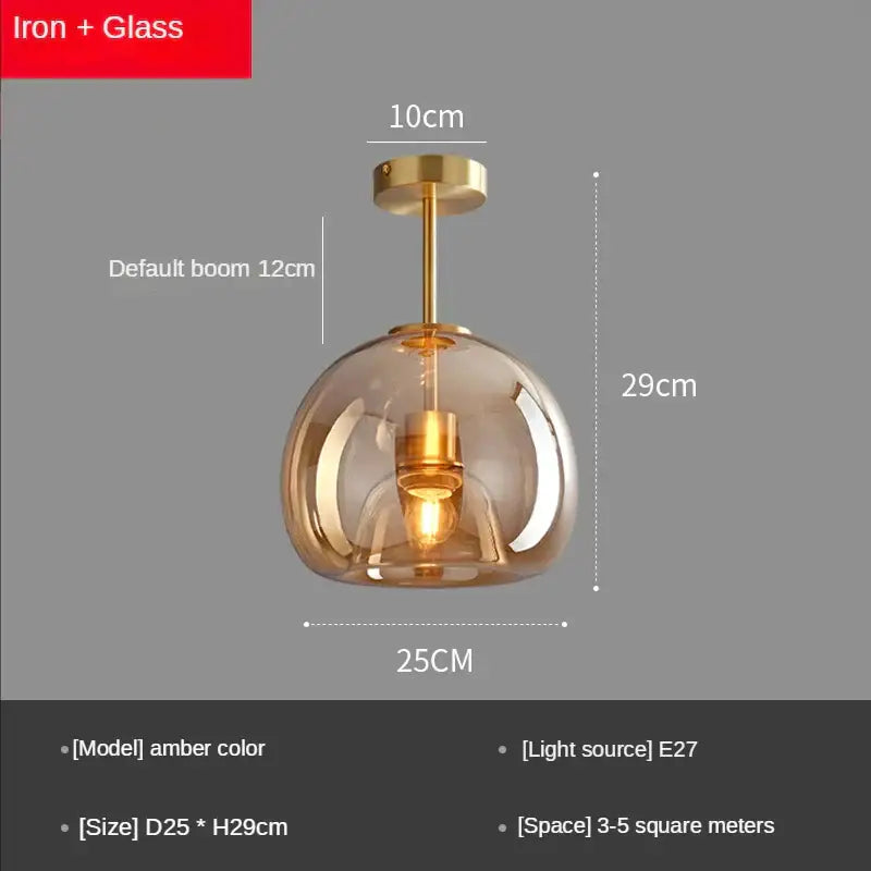 Modern amber-colored glass ball led ceiling light with brass iron fixture and e27 bulb for bedroom decorbites glass ball lighting