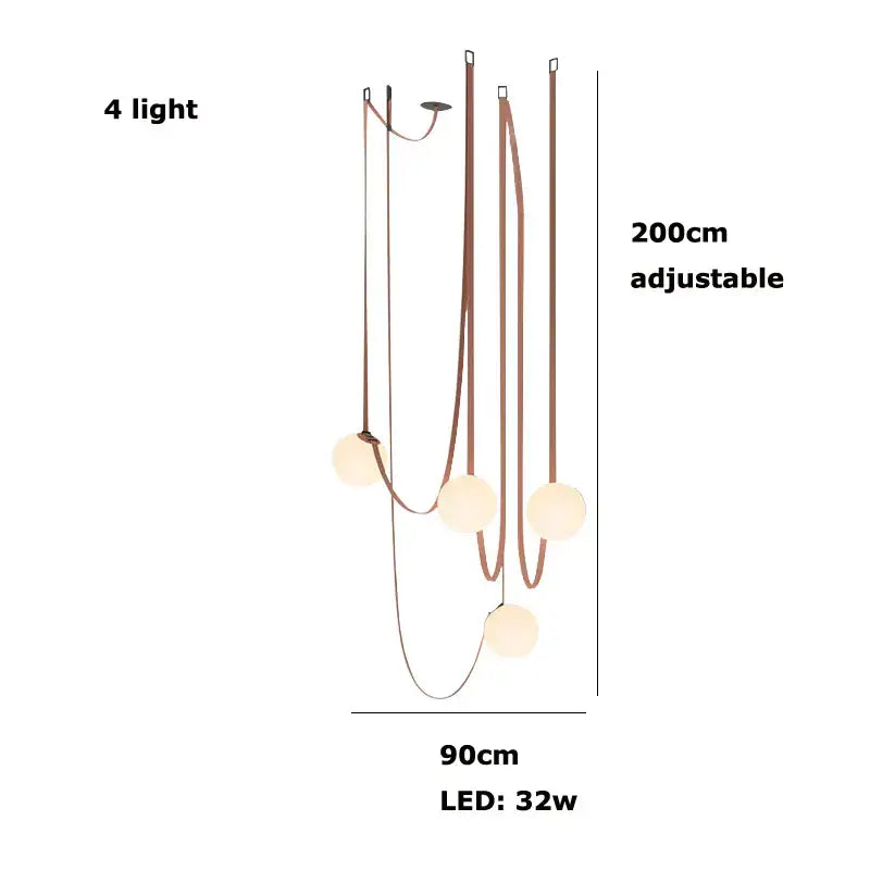 Modern glass ball led pendant light with four frosted glass spheres and copper-toned cords for living room decorbites