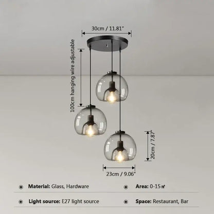 Modern glass ball led pendant lights with three spherical bulbs and black metal ceiling mount for dining room decorbites pendant lights