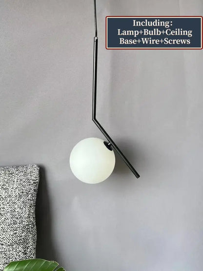 Modern black metal pendant light with frosted white glass ball bulb for dining room decorbites glass ball pendant