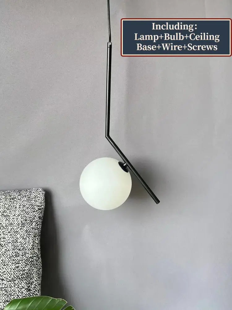 Modern black metal pendant light with frosted white glass ball bulb for dining room decorbites glass ball pendant