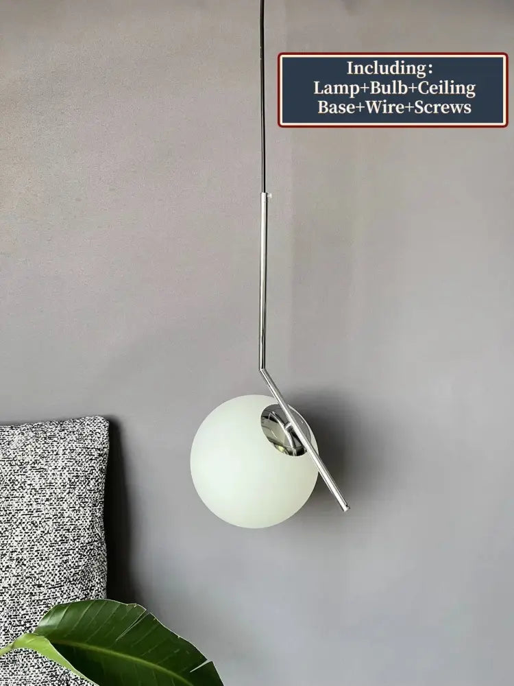 Modern glass ball pendant light with frosted white glass shade and chrome arm for dining room decorbites glass ball pendant