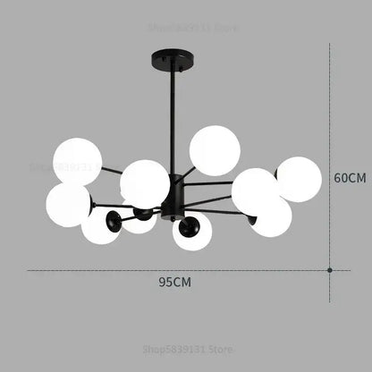 Modern black metal chandelier with white glass ball pendant lights for elegant living room decorbites glass ball lighting