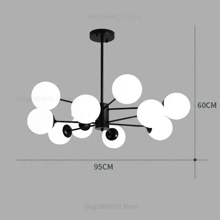 Modern black metal chandelier with white glass ball pendant lights for elegant living room decorbites glass ball lighting