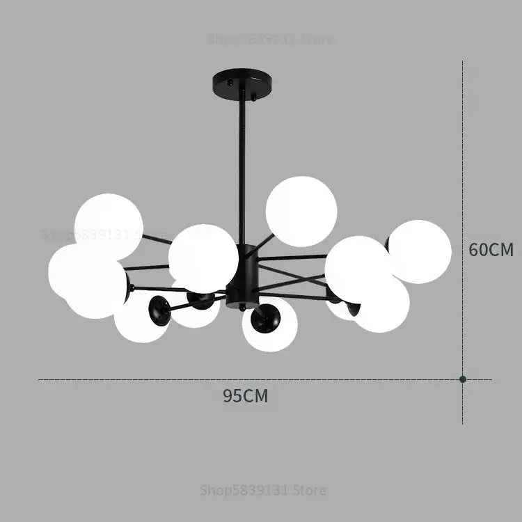 Black metal chandelier with multiple white glass ball pendant lights for modern decorbites glass ball living room lighting