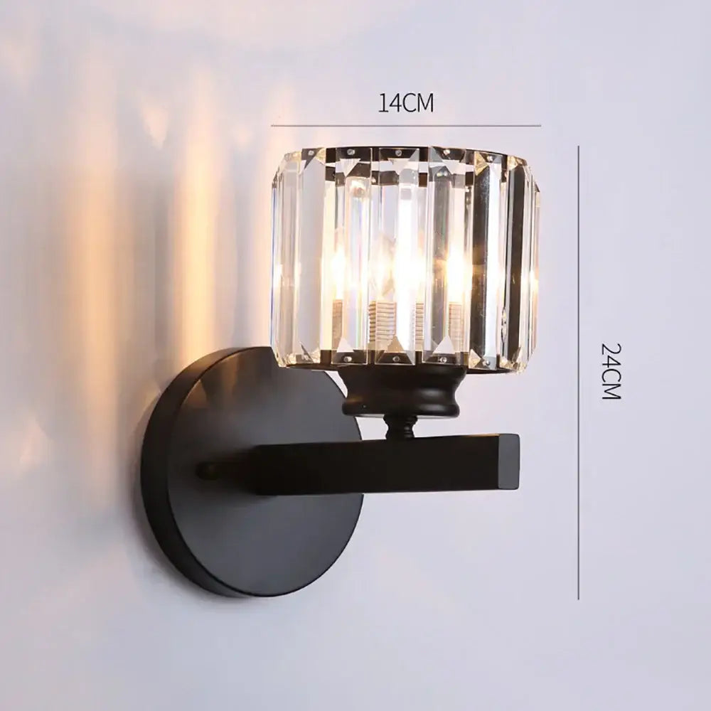 Black metal wall lamp with faceted crystal glass ball shade ideal for bedroom decorbites glass ball sconce