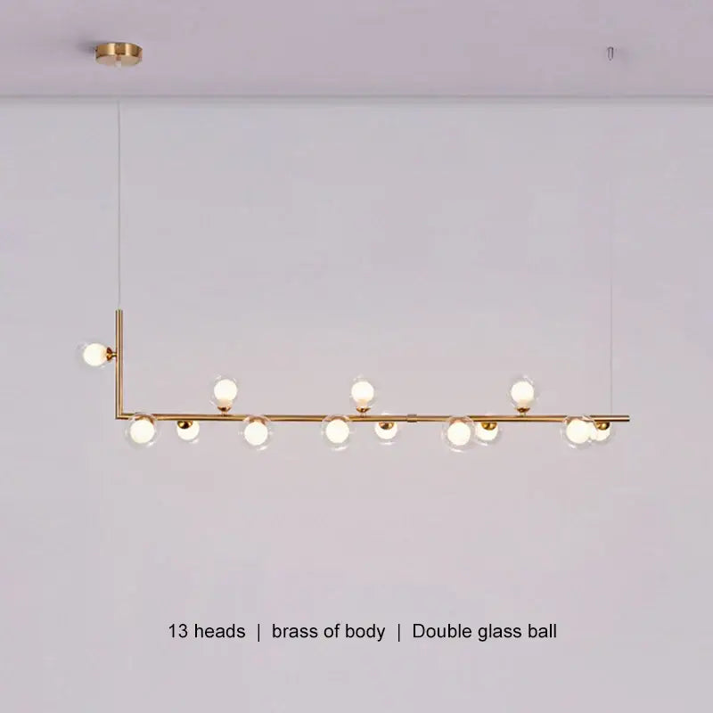 Modern brass decorbites glass black chandelier pendant light with 13 spherical bulbs for dining room decor
