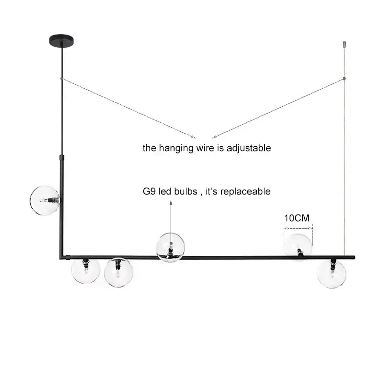 Modern glass black chandelier with gold pendant and five clear glass globe bulbs for dining room decorbites glass black