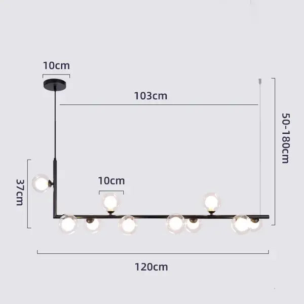 Modern glass black chandelier featuring multiple clear glass globe bulbs and gold pendant accents for dining room decorbites glass black