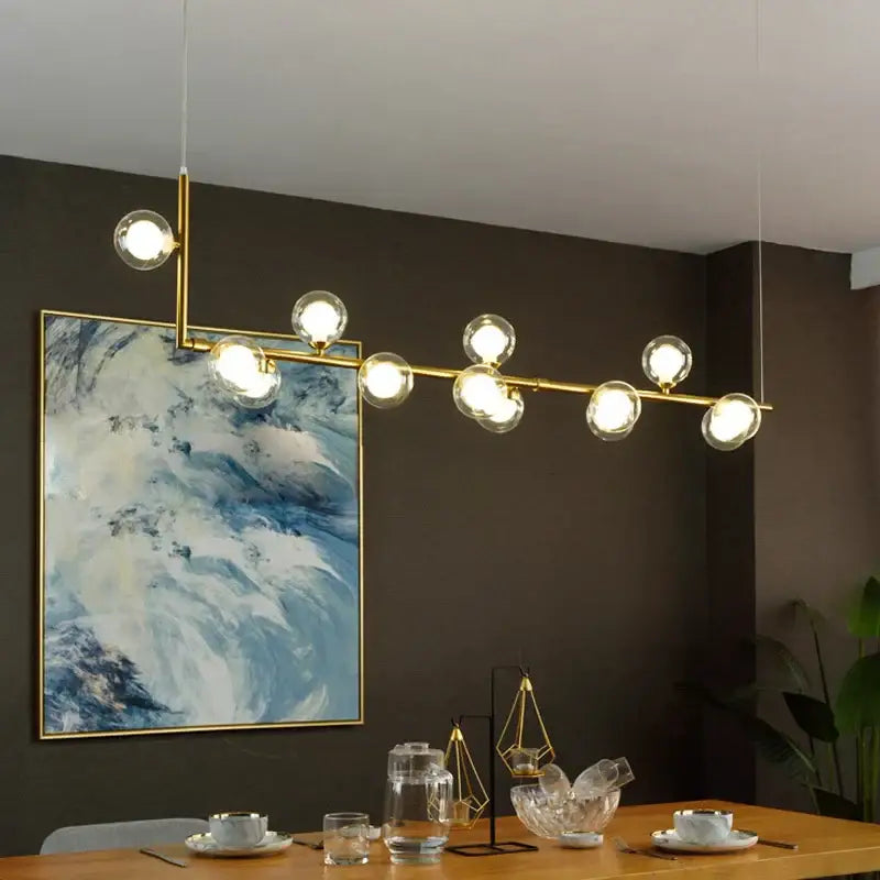 Modern glass black chandelier gold pendant light featuring gold-toned linear design with spherical glass bulbs for dining room decorbites glass black
