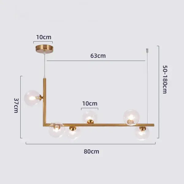 Modern gold-toned l-shaped chandelier with five clear glass globes for dining room decorbites glass black chandelier