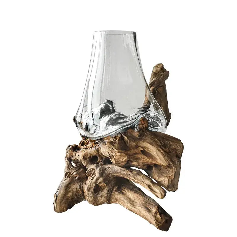 Modern decorbites glass bonsai vase with flared textured top on driftwood for living room hydroponic decor