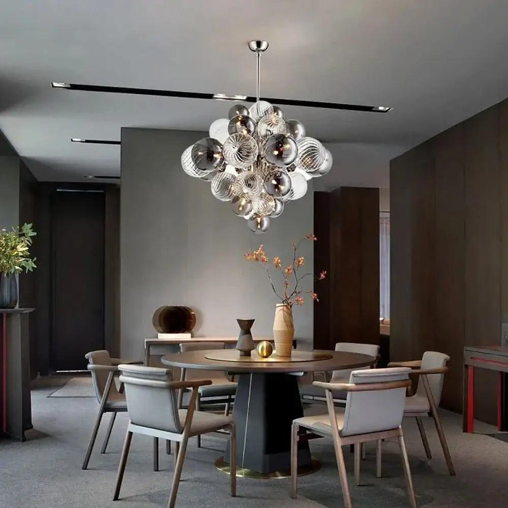 Modern glass bubble ceiling chandelier with clear and frosted glass bubble spheres for elegant living room decorbites glass bubble