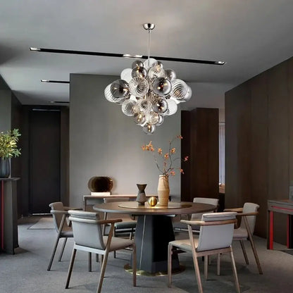Modern glass bubble ceiling chandelier with clear and frosted glass bubble spheres for elegant living room decorbites glass bubble