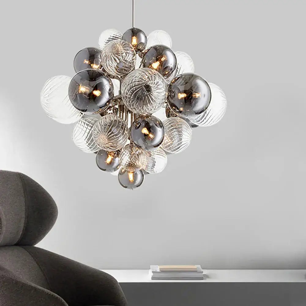 Modern glass bubble ceiling chandelier with clear and smoked textured ribbed bulbs for living room decorbites glass bubble