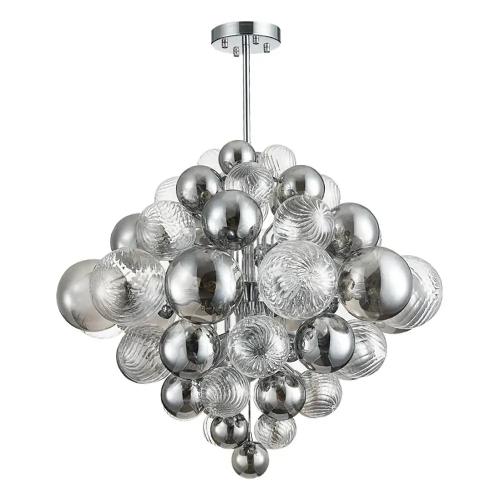 Modern glass bubble ceiling chandelier with clear and frosted decorbites glass bubble spheres and polished chrome mount