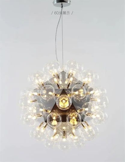 Modern glass bubble led hanging lamp with a geometric triangular frame and warm decorbites glass bubble bulbs