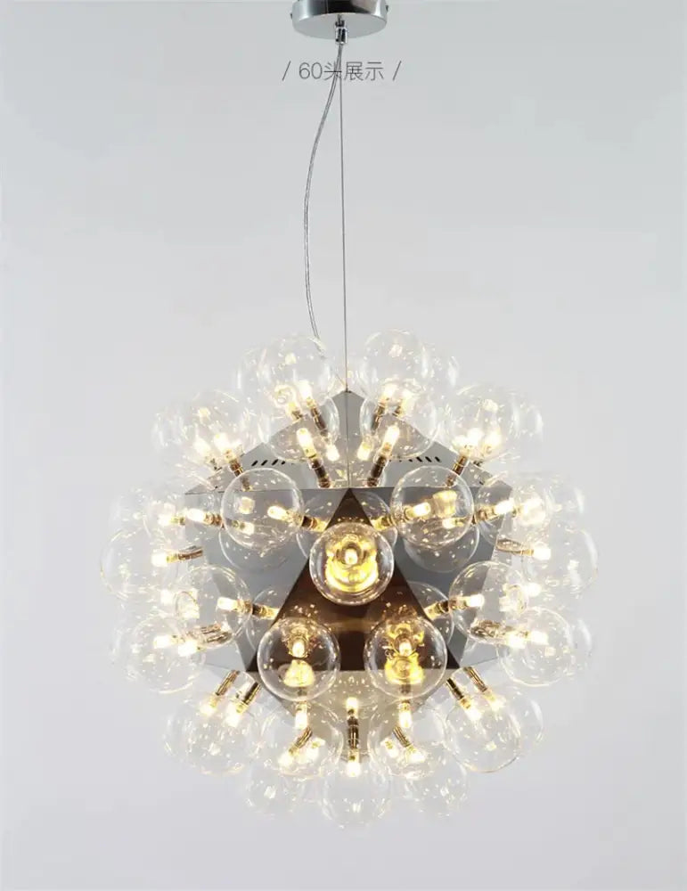 Modern glass bubble led hanging lamp with a geometric triangular frame and warm decorbites glass bubble bulbs