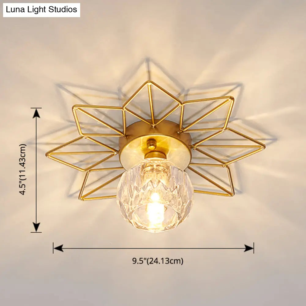 DecorBites™ DecorBites™ Modern Glass Ceiling Light with Sunflower Iron Decoration for Bedroom, Semi Flush Mount Design with Transparent Round Shade