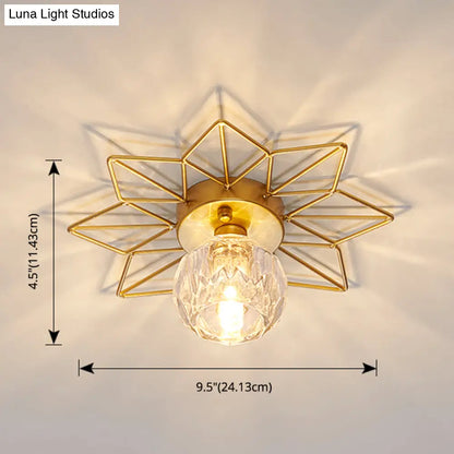DecorBites™ DecorBites™ Modern Glass Ceiling Light with Sunflower Iron Decoration for Bedroom, Semi Flush Mount Design with Transparent Round Shade