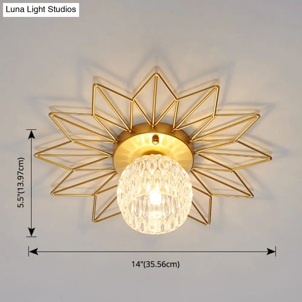 DecorBites™ DecorBites™ Modern Glass Ceiling Light with Sunflower Iron Decoration for Bedroom, Semi Flush Mount Design with Transparent Round Shade