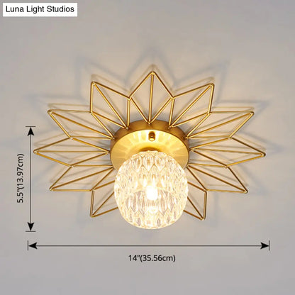 DecorBites™ DecorBites™ Modern Glass Ceiling Light with Sunflower Iron Decoration for Bedroom, Semi Flush Mount Design with Transparent Round Shade
