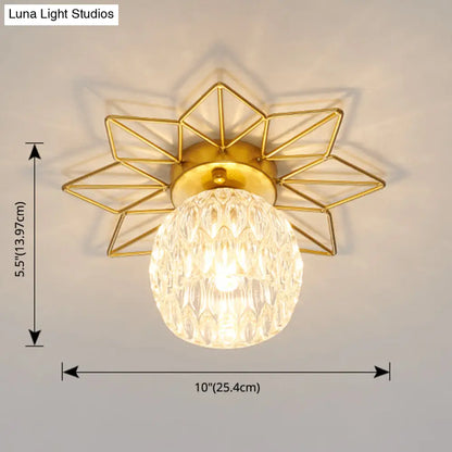 DecorBites™ DecorBites™ Modern Glass Ceiling Light with Sunflower Iron Decoration for Bedroom, Semi Flush Mount Design with Transparent Round Shade