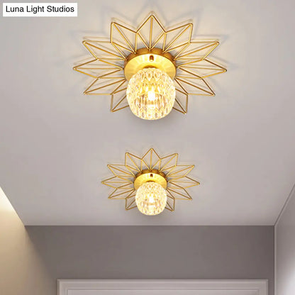 DecorBites™ DecorBites™ Modern Glass Ceiling Light with Sunflower Iron Decoration for Bedroom, Semi Flush Mount Design with Transparent Round Shade