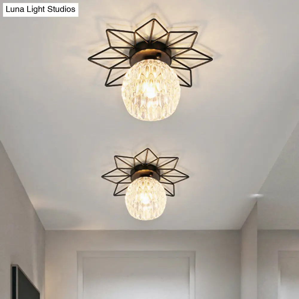 DecorBites™ DecorBites™ Modern Glass Ceiling Light with Sunflower Iron Decoration for Bedroom, Semi Flush Mount Design with Transparent Round Shade