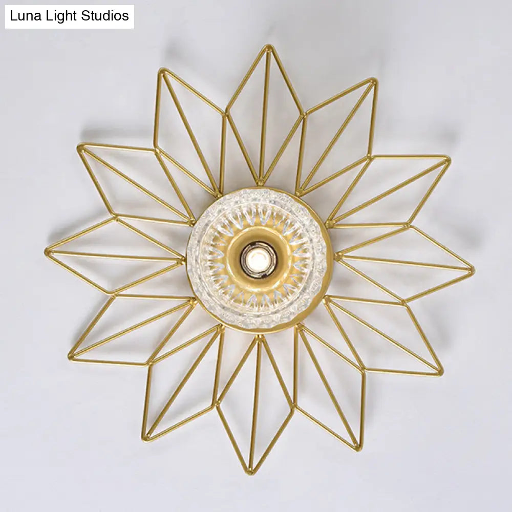 DecorBites™ DecorBites™ Modern Glass Ceiling Light with Sunflower Iron Decoration for Bedroom, Semi Flush Mount Design with Transparent Round Shade