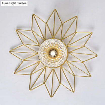 DecorBites™ DecorBites™ Modern Glass Ceiling Light with Sunflower Iron Decoration for Bedroom, Semi Flush Mount Design with Transparent Round Shade